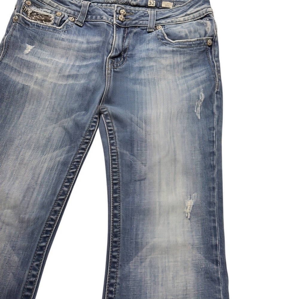 Miss Me Womens Jeans 32 Bootcut Blue Low Rise Distressed Embellished JP5002 - Picture 7 of 16